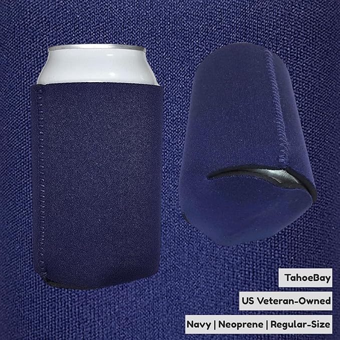 TahoeBay Neoprene Can Cooler Sleeves (50-Pack) Bulk Blank Sublimation Blanks for Vinyl Regular Size Plain Beer Coolers for Soda Cans & Bottles Black, White, Solid Color Set (Navy Blue)