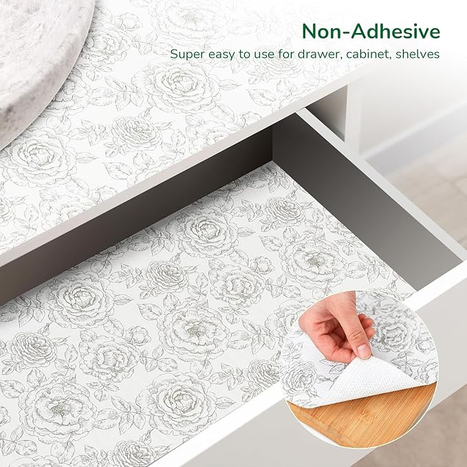 Drawer and Shelf Liner for Kitchen, Non-Slip Non-Adhesive Cabinet Liners for Cupboard, Dresser, Shelves, Tool Box, Pantry, Thickened Easy Install, Strong Grip, 17.5In x 20FT, Rose