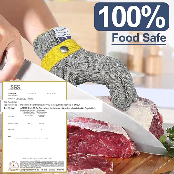 Dowellife ANSI A9 Cut Resistant Glove Food Grade, Stainless Steel Mesh Metal Knife Cutting Glove for Butcher Oyster Shucking Kitchen Mandoline Chef Slicing Fish Fillet (Medium)
