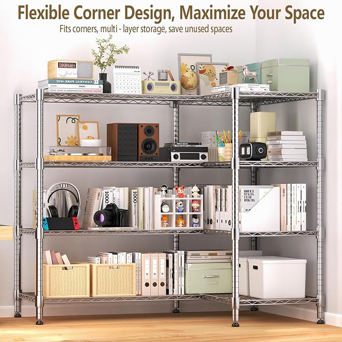 Himimi 4-Tier Metal Shelving-1600LBS Capacity, Adjustable Heavy Duty Wire Unit with Leveling Feet for Kitchen, Garage, Pantry, Laundry, 72" W x 18" D x 60" H, Silver