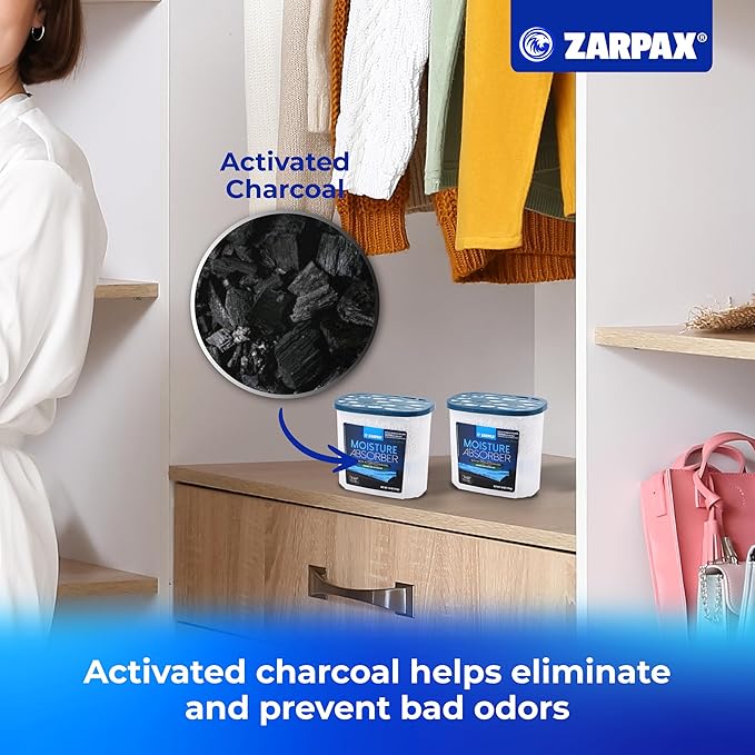Moisture Absorber Activated Charcoal 18 oz/510g | Removes Moisture, Damp, Humidity & Odors | Odor Absorber | Moisture Trap for Bathroom, Closet, Kitchen & Small Spaces | Set of 4