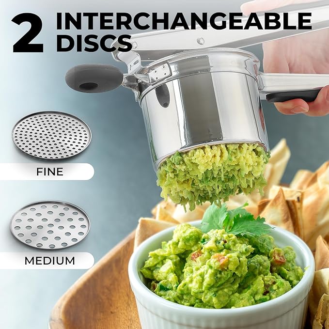 Zulay Kitchen Premium Large 15oz Potato Ricer, Heavy Duty Professional Stainless Steel Potato Masher and Ricer Kitchen Tool, Press and Mash Kitchen Gadget - Silver/Black