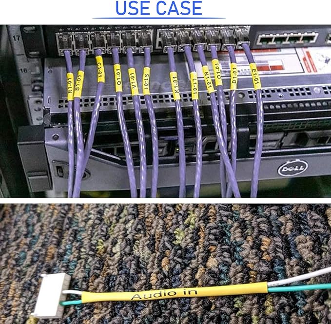 10PK Compatible for Ptouch HSe-611 HSe611 HS-611 HS611 Black on Yellow 5.8mm 0.23'' Heat Shrink Tubing for Wire Cable for PT300 PT-300B PT310 PT310B PT320 Label Maker Tape