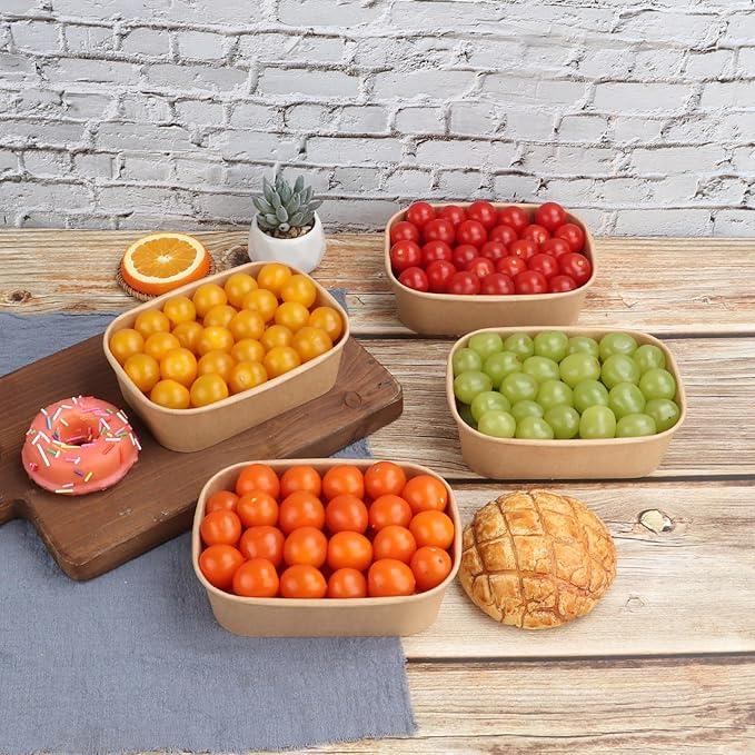 JAYEEY 22OZ Disposable Kraft paper bowls with lids, Rectangle Food containers Soup Bowls Party Supplies Treat Bowls 50 PACK