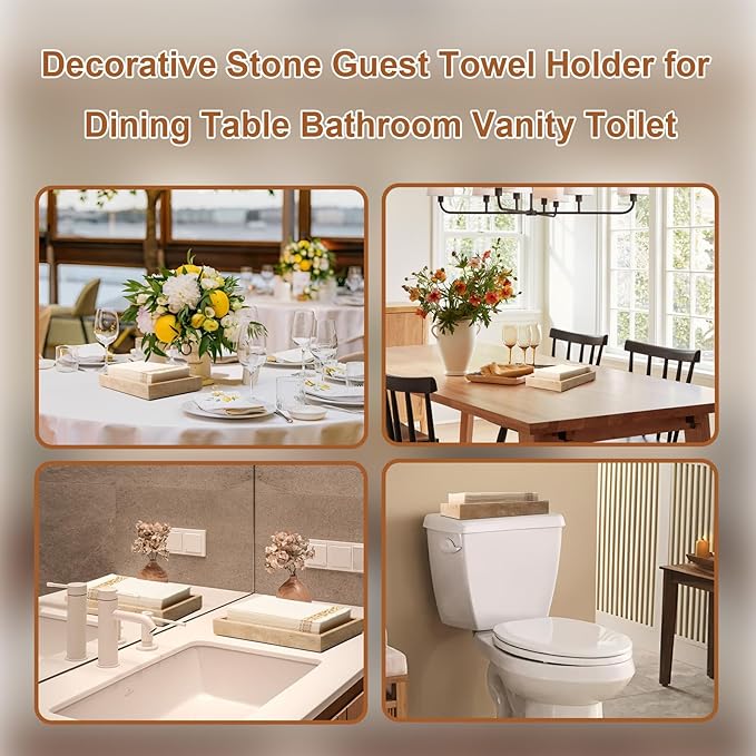 Shonmogar Natural Travertine Guest Towel Holder, Stone Napkin Holder for Bathroom,Gorgeous Bathroom Napkin Holder Tray, Stylish Guest Towel Holder Tray for Bathroom Toilet Dining Table, Beige