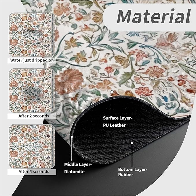 Kitchen Sink Splash Guard，Exquisite flower and bird Faucet Mat Sink Gadgets-Super Absorbent Fast Drying Mat Drip Catcher for Kitchen, Bathroom,Sink Mat, Dish Drying Mat, Bathroom(15" X 5.5" )