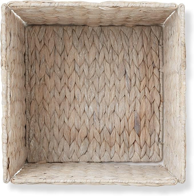 Casafield 12" x 12" Hyacinth Storage Baskets, Whitewash - Set of 6 Storage Organizers, Woven Wicker Cubes for Bathroom, Bedroom, Laundry, Shelves