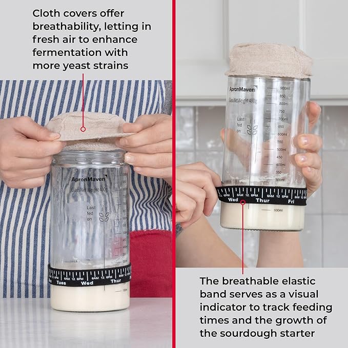 Complete Sourdough Starter Kit – Glass Jar with Lid, Kitchen Scale and More | Useful Birthday Gifts for Women, Bakers, Mom, Wife Christmas Gift Idea | Make Homemade Artisan Bread | Care for Your Sourdough Starter