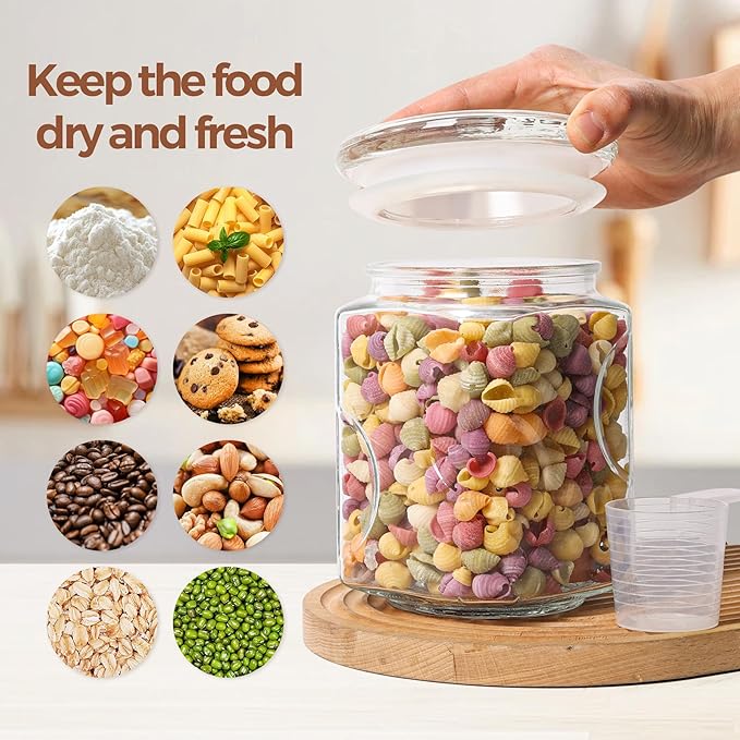 ComSaf 64 oz Glass Jar with Lid, 2 QT Pantry Storage Containers set with Glass Lids, Flour Sugar Storage Containers, Half Gallon Jars for Kitchen Storage and Laundry Room Containers, Set of 2
