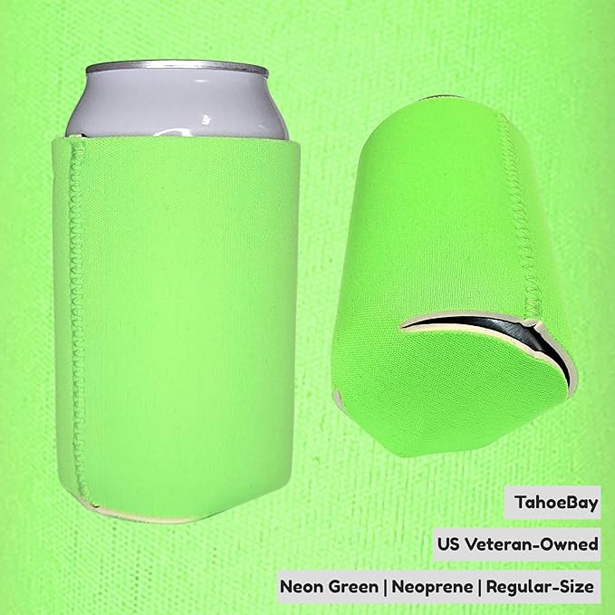 TahoeBay Neoprene Can Cooler Sleeves (50-Pack) Bulk Blank Sublimation Blanks for Vinyl Regular Size Plain Beer Coolers for Soda Cans & Bottles Black, White, Solid Color Set (Neon Green)