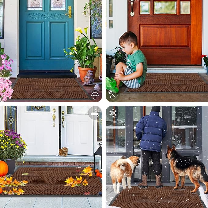 Smiry Front Door Mat Outside Entrance, Heavy Duty Sturdy Natural Rubber Doormat, Trap Dirt and Moisture, Easy Clean Low Profile Welcome Floor Mats for Indoor Outdoor Entry, 35X23 Inch, Deep Coffee