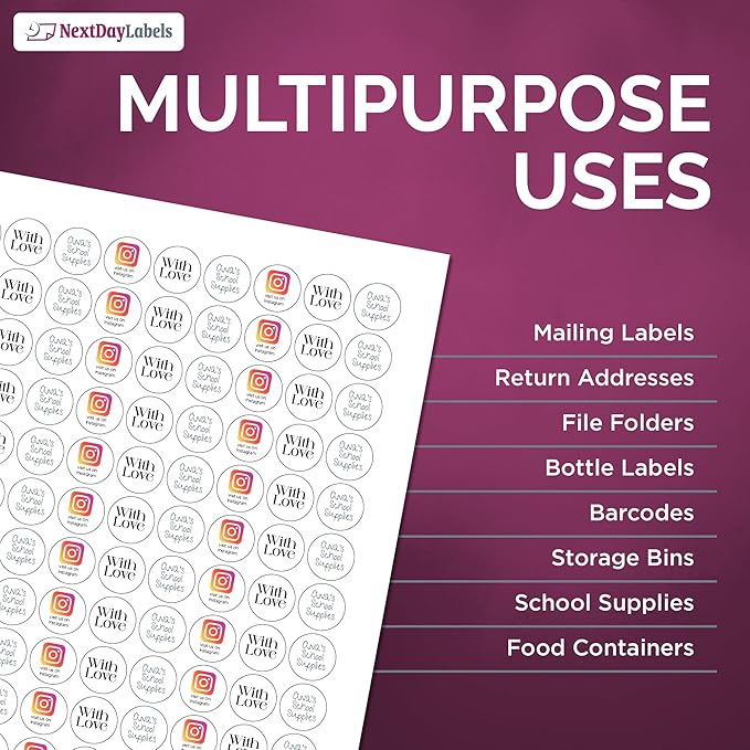 NextDayLabels 0.75 Inch Round Circle Stickers White for Bleeds Laser Inkjet - 108 Per Sheet Self-Adhesive Color Coding Inventory Labels Made in USA - 108,000 Labels
