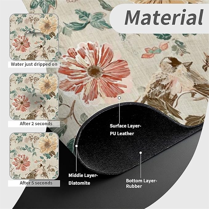 Kitchen Sink Splash Guard，Charming flowers Faucet Mat Sink Gadgets-Super Absorbent Fast Drying Mat Drip Catcher for Kitchen, Bathroom,Sink Mat, Dish Drying Mat, Bathroom(15" X 5.5" )