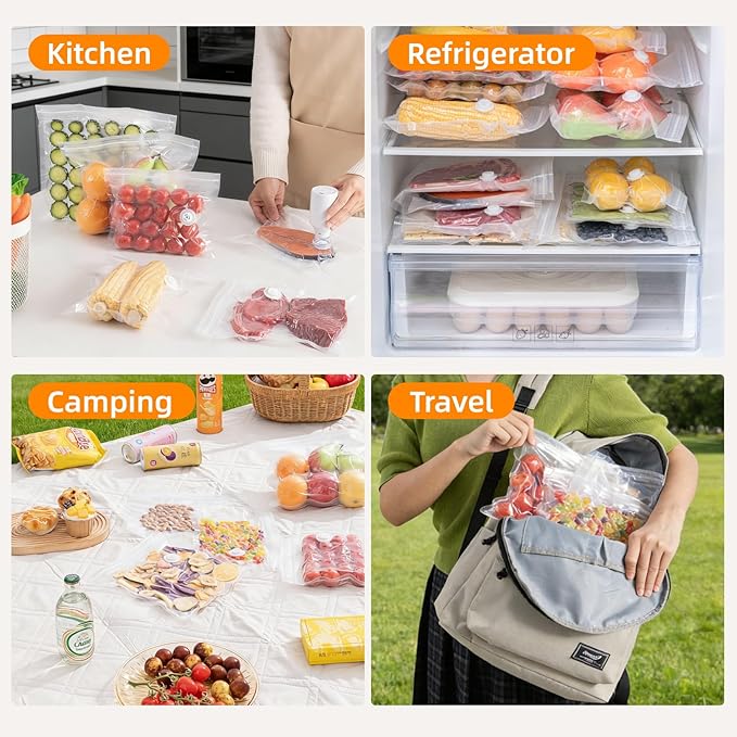 Compact Handheld Vacuum Sealer for Food with Visible Tank, Wireless Portable Vacuum Sealer Machine + 15 Reusable Bags, 8X Longer Freshness & Preservation, White