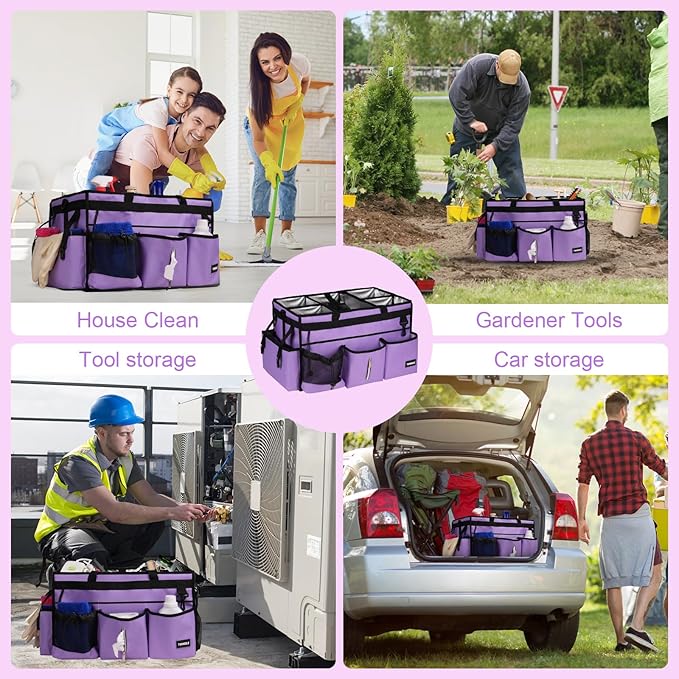 Large Cleaning Caddy Bag With Detachable Divider,Caddy Organizer With Handle,Cleaning Supply Storage With Adjustable Shoulder Strap & Waist Belt For Cleaners,Cleaning Housekeepers