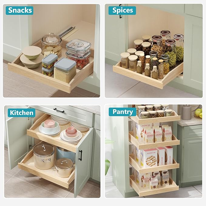 ROOMTEC Pull Out Cabinet Drawer for Kitchen Cabinets 25.5" W x 21" D, Pull Out Cabinet Organizer, Bottom Assembly, Requires At Least 26.5” Cabinet Opening, 2PCS