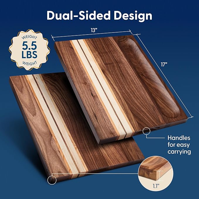 Sonder Los Angeles Motley Cutting Board | Reversible Walnut, Cherry, & Maple Edge Grain Cutting Board for Kitchen with Crackerwell for Charcuterie | Gift Box Included | 17x13x1.1 in