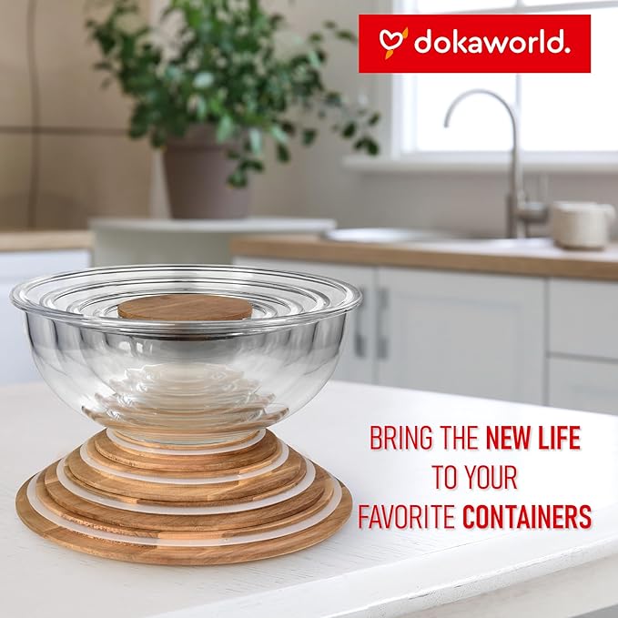 dokaworld Glass Mixing Bowls Acacia Lids - (Bowls Not Included) Lids are compatible with all Glass Mixing Bowls Set