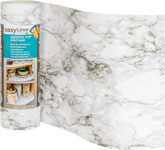 Smooth Top EasyLiner for Cabinets & Drawers - Easy to Install & Cut to Fit - Shelf Paper & Drawer Liner Non Adhesive - Non Slip Shelf Liner for Kitchen & Pantry - 12in. x 24ft. - Gray Marble