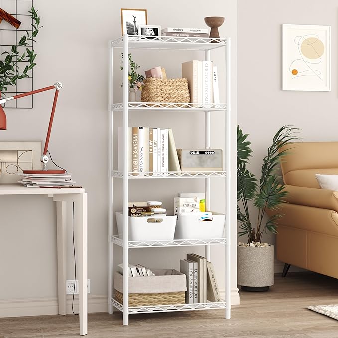 HOMEFORT 5-Tier Wire Shelving 5 Shelves Unit Metal Storage Rack Durable Organizer Perfect for Pantry Closet Kitchen Laundry Organization in White