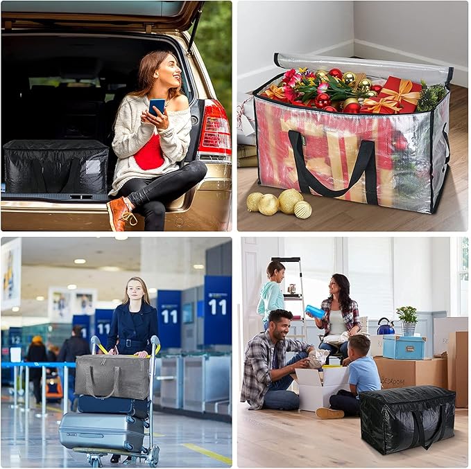 BALEINE 2-Pack Oversized Moving Bags with Reinforced Handles, Heavy-Duty Storage Tote for Clothes, Moving Supplies (Black, 2-Pack)