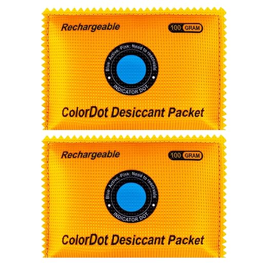 100g Reusable Desiccant Packs for Storage, Rechargeable Color Indicating Silica Gel Desiccant Packets, Moisture Absorbers for Storage, Dehumidifier Bag for Closets [2 Packs]