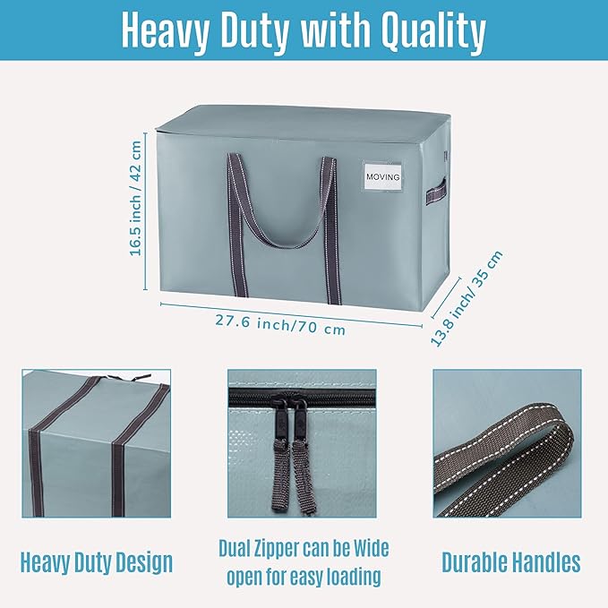 VENO 8 Pack Moving Bags and Large Christmas Storage Bins with lids. Alternative to Moving Boxes, Packing Supplies for College. Extra Large Heavy Duty Totes for Packaging (Light Blue Matte, 8 Pack)