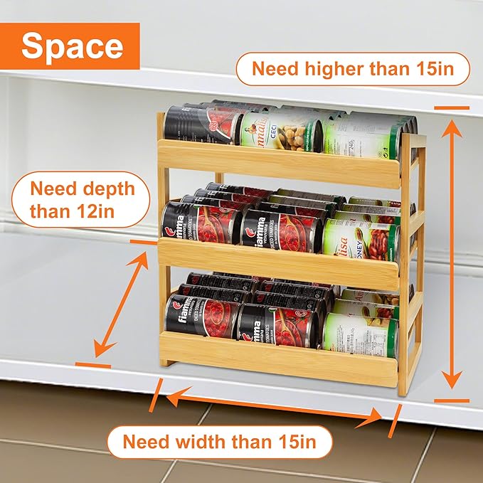 MinBoo Bamboo Can Organizer for Pantry - Stackable Can Rack for 36 Cans, Canned Food Storage, Pantry Shelf, Kitchen Cabinet or Countertop,Large