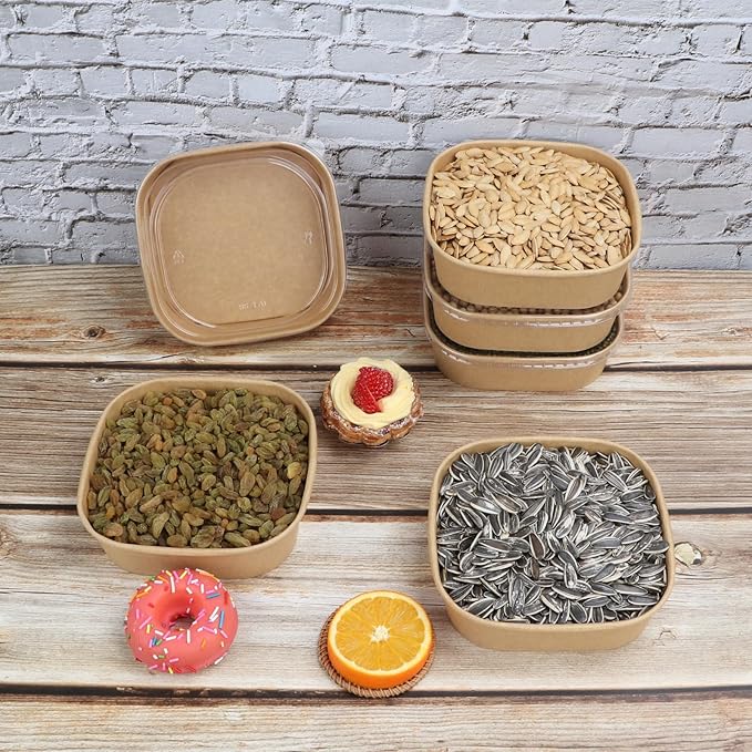JAYEEY 25 oz Disposable Kraft paper bowls with lids,Food containers Soup Bowls Party Supplies Treat Bowls 50 Pack