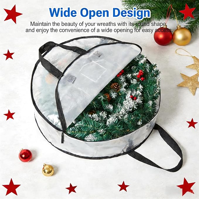 4 Pack Wreath Storage Bag, Summer, Christmas Decoration Garland Container, 24 Inch Clear Door Wreath Organizers, Moving Boxes, Packing Supplies for College