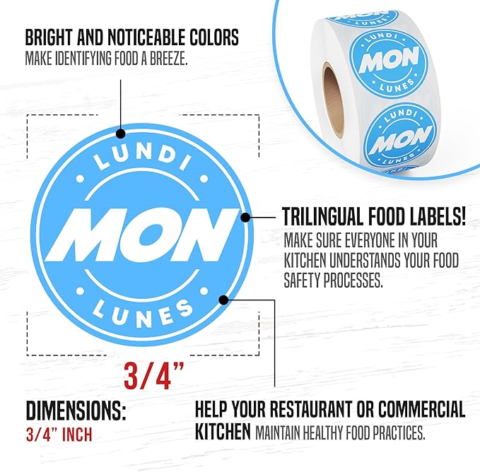Easy Identification Date Stickers 7,000 Days of The Week Stickers – Monday 3/4" Days of The Week Food Labels – Day Dots for Food – Restaurant Supplies – Best by Commercial Kitchen Supplies