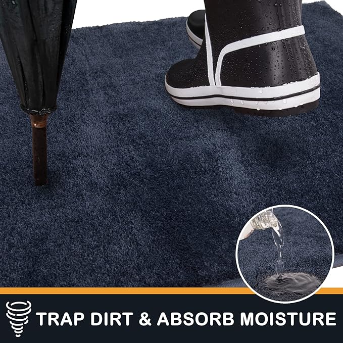 PURRUGS Dirt Trapping Door Mat 31.5" x 47", Non-Slip Machine Washable Entryway Rug, Dog Doormat, Indoor Front Door Mat, Super Absorbent Entry Rug for Muddy Shoes & Paws, Navy Blue