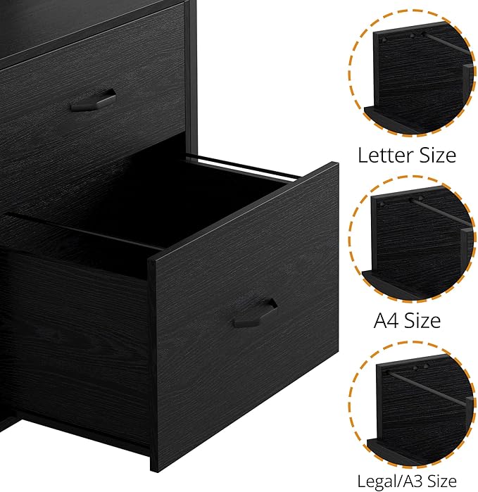 IRONCK Industrial Bookcase with File Cabinet Drawers, 71.6 in Tall Bookshelf 5 Tier, Freestanding Storage Home Office Cabinet Organizer, Rustic Home Decor, Black