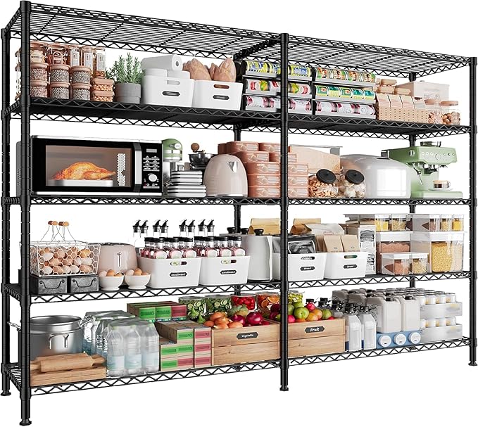 5 Tier Storage Shelves Metal Shelving Unit Load 1500LBS,Adjustable Wire Shelving Pantry Shelves for Storage,Kitchen Shelves Storage Rack for Commercial Garage Shelving Heavy Duty,61.7"W*72.4"H*15.8"D