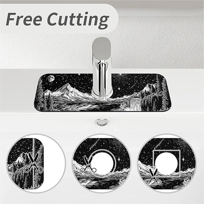 Kitchen Sink Splash Guard，Night sky and stars Faucet Mat Sink Gadgets-Super Absorbent Fast Drying Mat Drip Catcher for Kitchen, Bathroom,Sink Mat, Dish Drying Mat, Bathroom(15" X 5.5" )