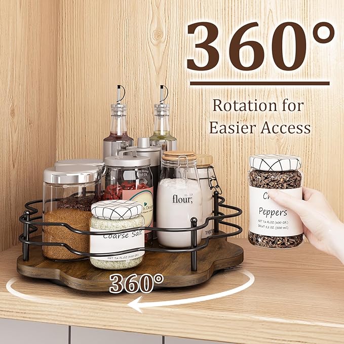 LIAISIMI 12" Lazy Susan Turntable Organizer,Round Wooden Lazy Susan Organization and Rotating Spice Rack for Dining Table,Pantry,Kitchen Countertop,Vanity,Cupboard and More.Heightened Version