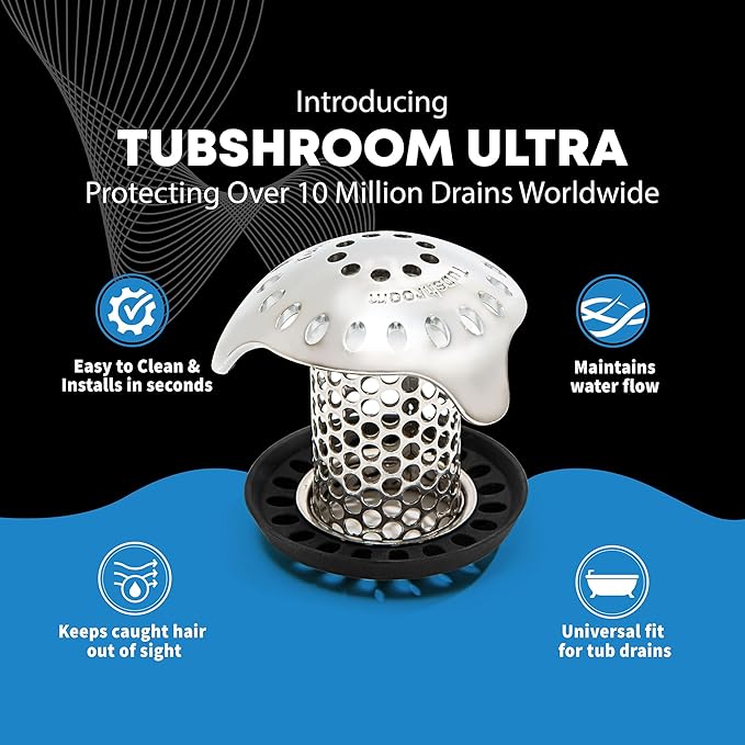 TubShroom Ultra Revolutionary Bath Tub Drain Protector Hair Catcher/Strainer/Snare, Stainless Steel, Stainless Combo