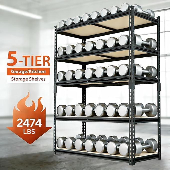 72" H x 36.14" W x 16" D Industrial 5-Shelf Storage-Rack Adjustable Metal Steel Kitchen/Garage Shelving Shelves Standing Utility Unit Organizer System for Pantry/Shed/Closet/Basement, Black