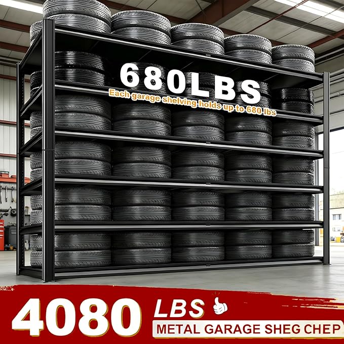 Extra Large 84" Hx 62.12" Widex 24" D Adjustable Industrial Metal/Steel 6-Shelf-Storage-Rack Heavy Duty Utility Tall Garage/Warehouse Shelving Shelves Unit/System for Bin/Shed, Black