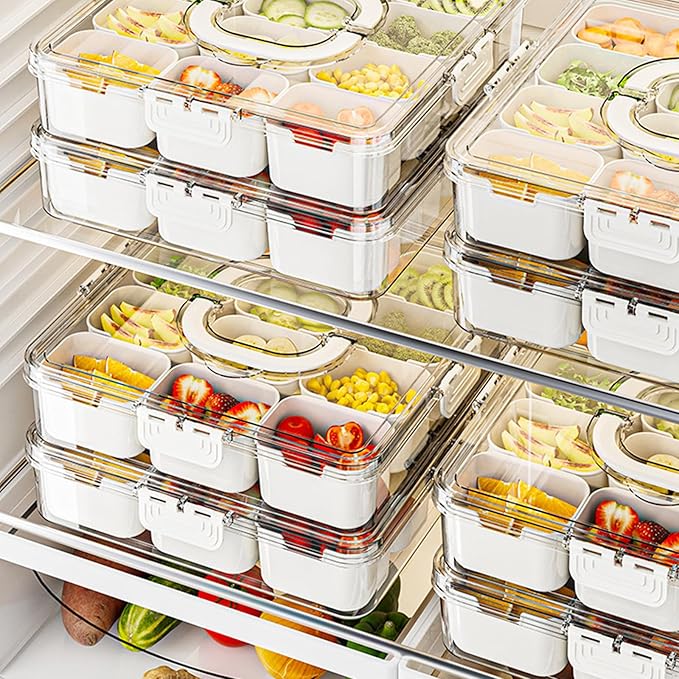 shopwithgreen Divided Serving Tray with Lid and Handle, Portable Snack Box, 12 Compartments Veggie Fruit Tray, Charcuterie Platter Snackle Box Container for Party, Snacks, Picnic, LARGER SIZE