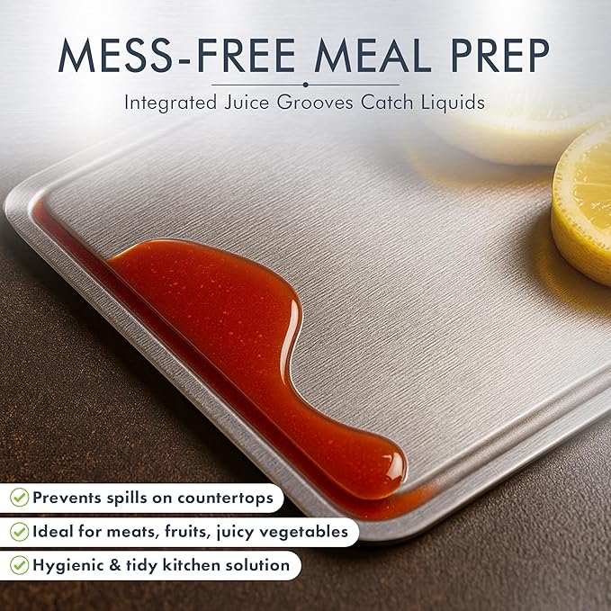 Metal Cutting Boards for Kitchen - Stainless Steel Cutting Board with Juice Grooves, Double Sided, 3 Pack Sizes, Durable and Clean Chopping Boards for Home or Professional Use