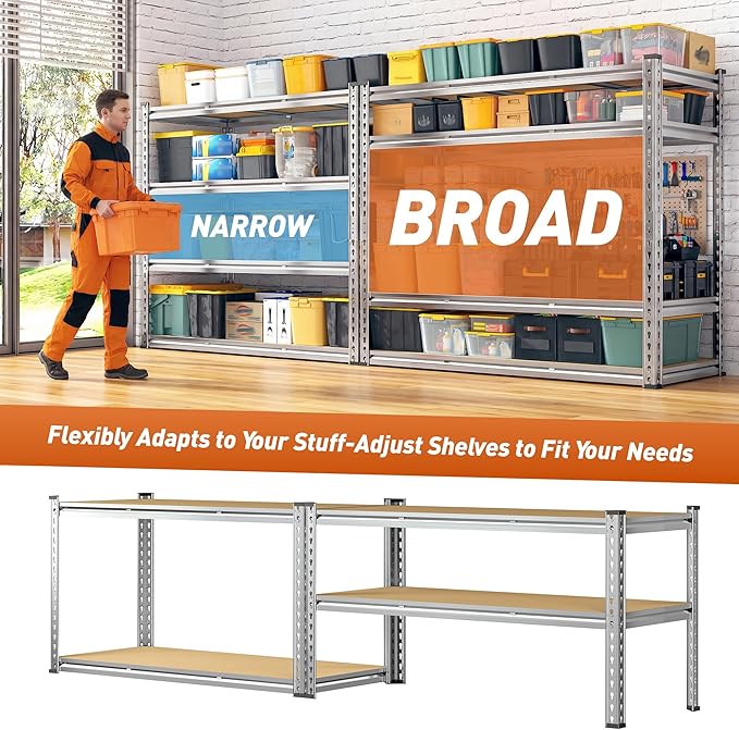 Galvanized Garage Shelving Load 2100LBS, 4-Tier Storage Shelves, Adjustable Garage Storage Shelves, Industrial Shelving, Metal Shelf for Basement, Warehouse, Kitchen, 48" W x 60" H x 17.9" D