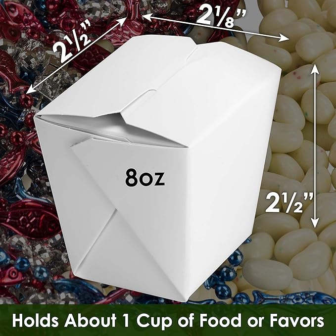100% Recyclable 8oz White Small Chinese Take Out Boxes 50pk. Leakproof Greaseproof To-Go Containers For Restaurants Event Parties Food Service. Value Bulk Pack Microwaveable and Stackable Meal Pails.