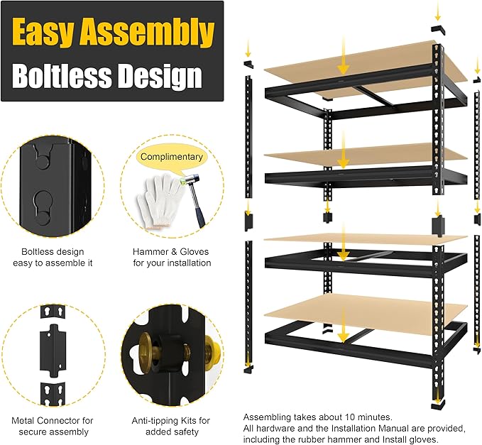 PrimeZone 40" W x 20" D x 59" H Heavy Duty Storage Shelves, 4 Tier Adjustable Garage Shelving Unit, Metal Organizer Shelf Utility Rack for Warehouse Pantry Closet Kitchen, Black, 2 Pack