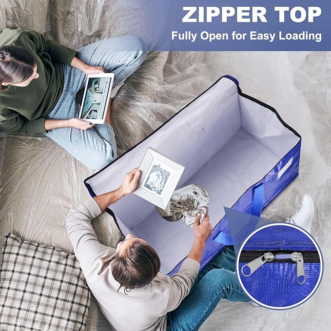 StorageRight Moving Bags-Heavy Duty Moving Boxes, Storage Totes with Zipper, Reinforced Handles and Tag Pocket-Collapsible Moving Supplies for moving, Storage and Travel 93L(Four Colors-4 Pack)