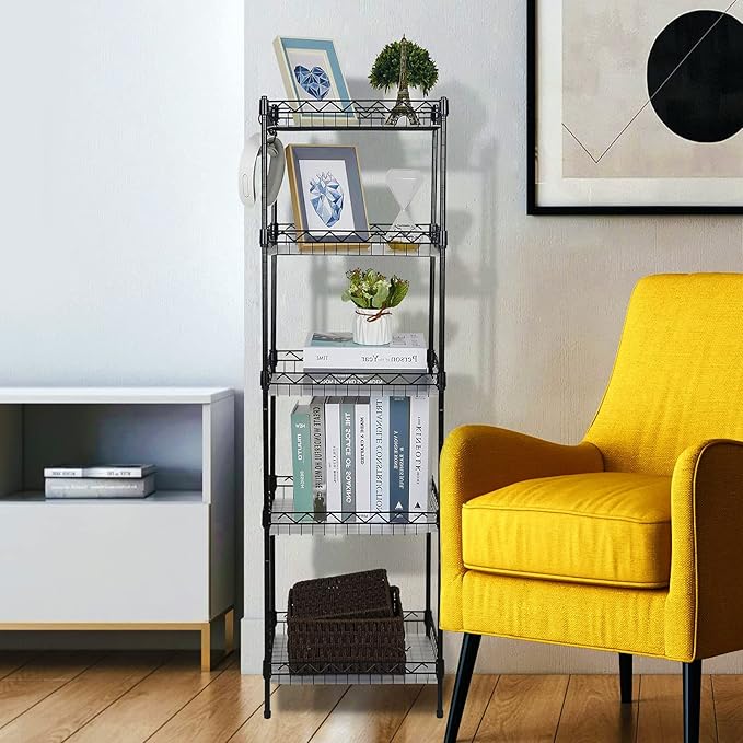 Storage Shelves, 5-Tier Wire Shelving Unit with Baskets Storage Rack Corner Shelf Shelving Adjustable Storage Shelf, 11.8" D x 15.7" W x 63" H, Black