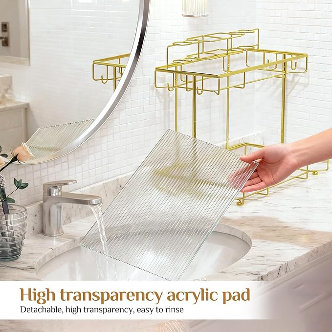 Megier 2 Tier Golden Bathroom Organizer Countertop, Small Countertop Organizer for Bathroom Decor, Kitchen Counter Shelf for Spice Rack and Snack, Vanity Makeup Organizers and Storage Tray for Bedroom
