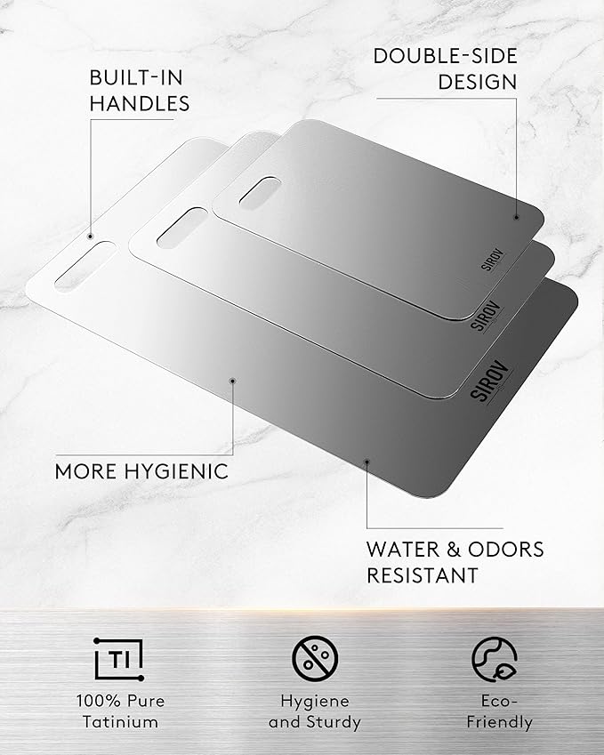 Titanium Cutting Board, 100% Pure Titanium Cutting Boards For Kitchen, Best Non Toxic chopping board, Dishwasher safe, Hygiene and Durability for Meat, Fruit, and Vegetables (10.2L*6.3W)