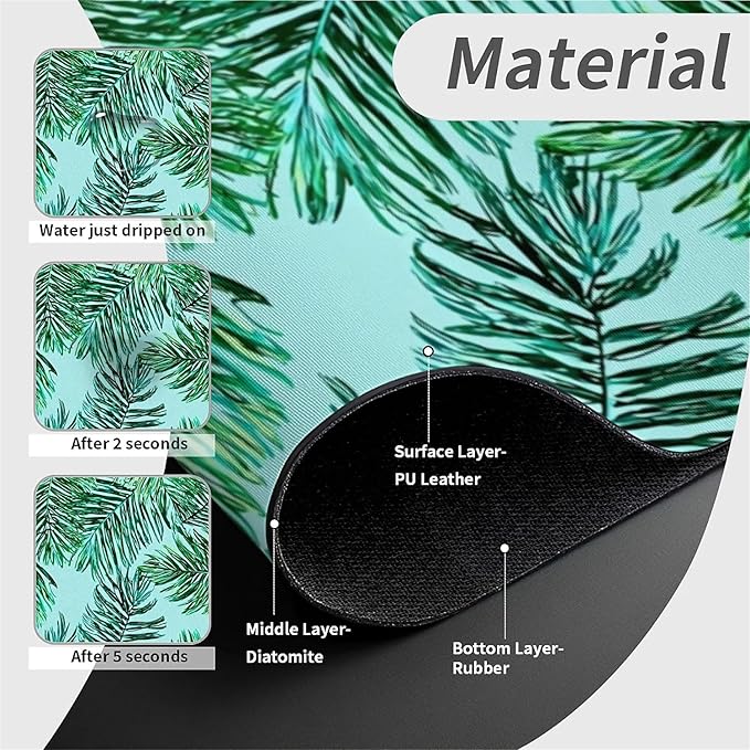 Kitchen Sink Splash Guard，Green palm leaves Faucet Mat Sink Gadgets-Super Absorbent Fast Drying Mat Drip Catcher for Kitchen, Bathroom,Sink Mat, Dish Drying Mat, Bathroom(15" X 5.5" )