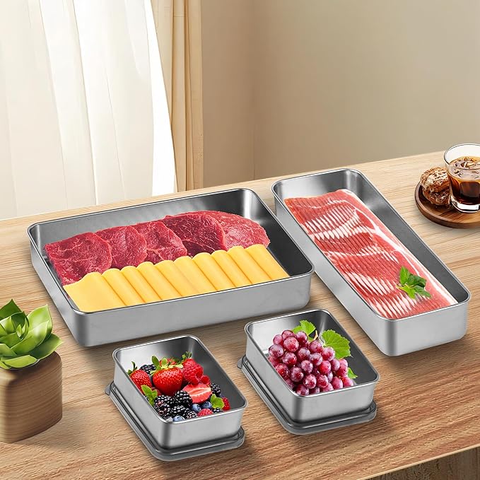 2Pack Bacon Container for Refrigerator，Deli Meat Container for Fridge,304SS Airtight Food Storage Container,Stackable Fridge Organizer with Locking Lid (BPA Free)